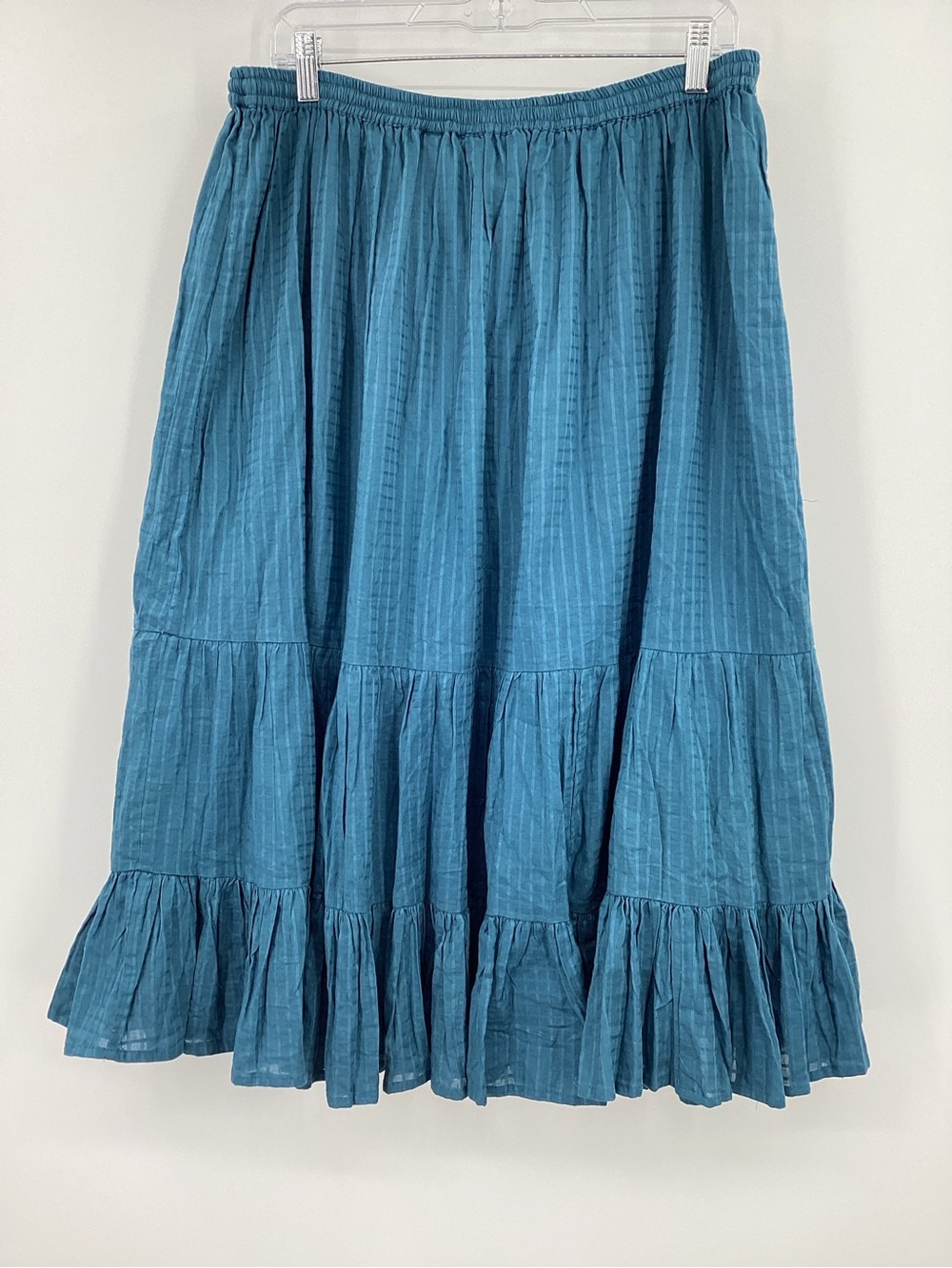 Tiered Teal Midi Gauze Skirt with Elastic Waistband - Women
